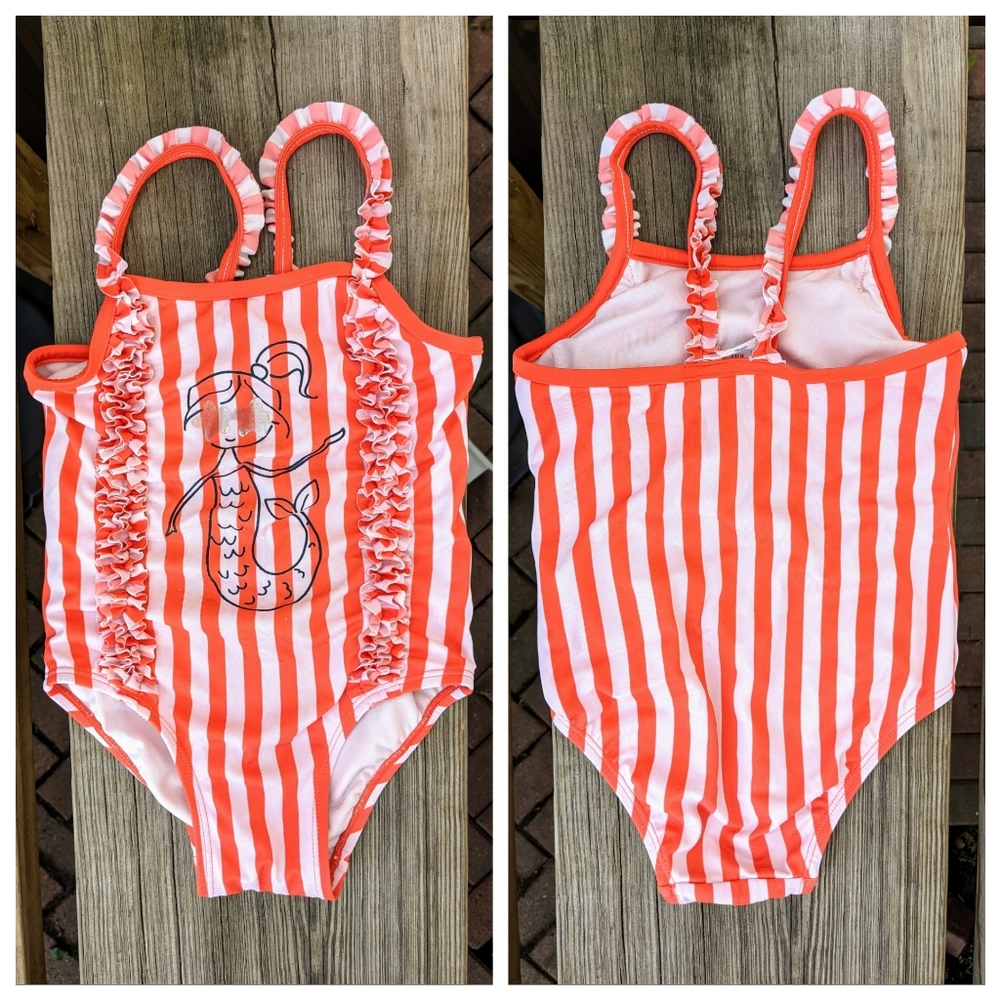 GAP Toddler Girl Pink Mermaid Ruffle Trim Swimsuit